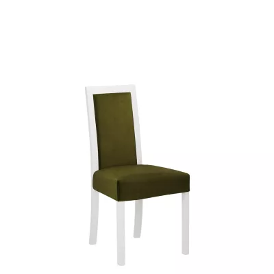 Jídelní židle s látkovým potahem ENELI 3 - bílá / tmavá olivová