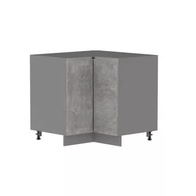 Dolní rohová skříňka ADAMA - šířka 90 cm, beton světlý atelier / šedá, stříbrná úchytka, nožky 10 cm