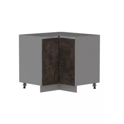 Dolní rohová skříňka ADAMA - šířka 90 cm, beton tmavý atelier / šedá, stříbrná úchytka, nožky 10 cm