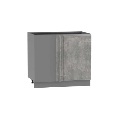 Prodloužená rohová skříňka ADAMA - šířka 110 cm, beton světlý atelier / šedá, stříbrná úchytka, nožky 15 cm, levá