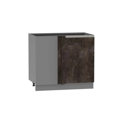 Prodloužená rohová skříňka ADAMA - šířka 110 cm, beton tmavý atelier / šedá, stříbrná úchytka, nožky 10 cm, levá