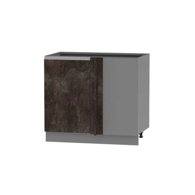 Prodloužená rohová skříňka ADAMA - šířka 110 cm, beton tmavý atelier / šedá, stříbrná úchytka, nožky 15 cm, pravá