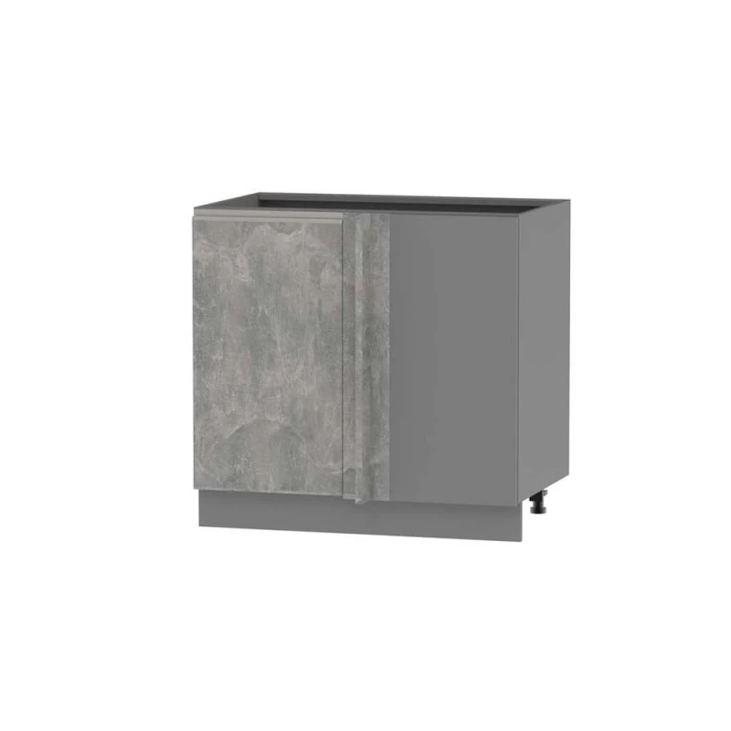 Prodloužená rohová skříňka ADAMA - šířka 105 cm, beton světlý atelier / šedá, stříbrná úchytka, nožky 10 cm, pravá
