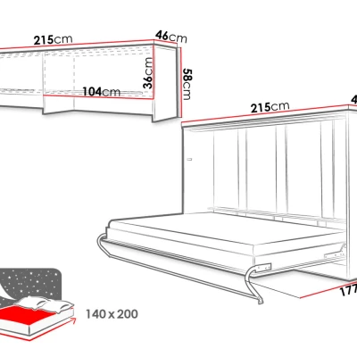 Horizontální sklápěcí manželská postel 140x200 CELENA 4 - šedá