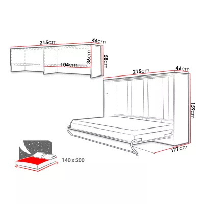 Horizontální sklápěcí manželská postel 140x200 CELENA 4 - šedá