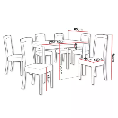 Jídelní sestava 6+1 SILLE 13 - bílá / šedá