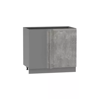 Prodloužená rohová skříňka ADAMA - šířka 110 cm, beton světlý atelier / šedá, stříbrná úchytka, nožky 10 cm, levá