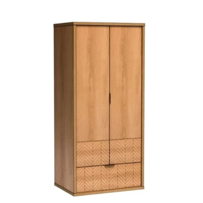 Dvoudveřová skříň se šuplíky DELA - šířka 158 cm, dub karamel