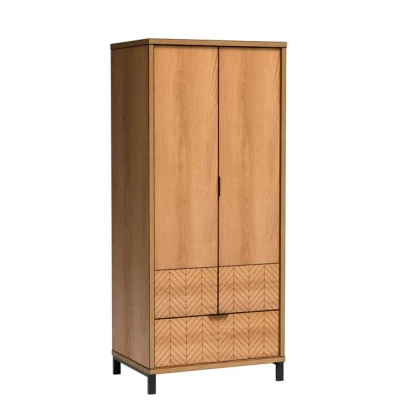 Dvoudveřová skříň se šuplíky DELA - šířka 158 cm, dub karamel