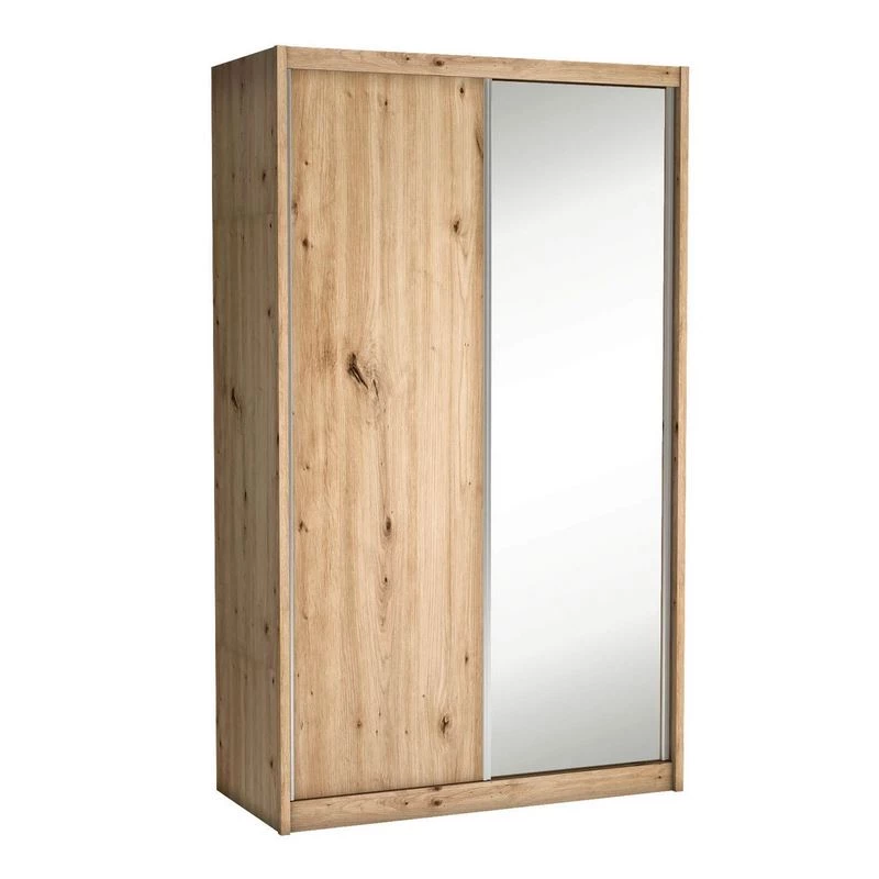 Skřín s posuvnými dveřmi a zrcadlem ANICA - šířka 143 cm, dub artisan