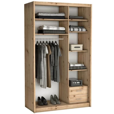 Skřín s posuvnými dveřmi ANICA - šířka 143 cm, dub artisan