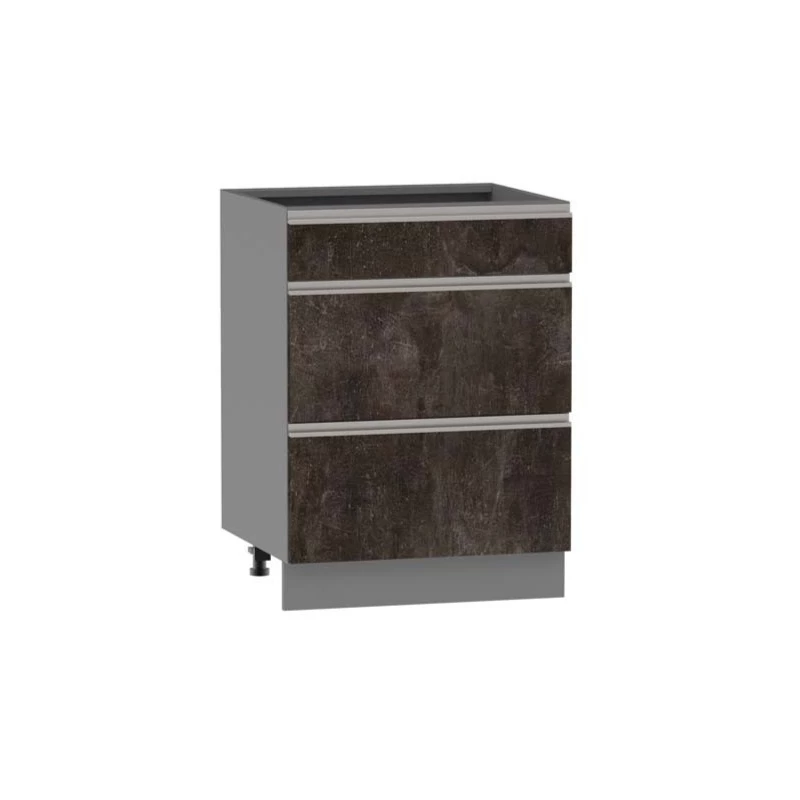 Ostrůvková skříňka s šuplíky ADAMA - šířka 60 cm, beton tmavý atelier / šedá, nožky 10 cm