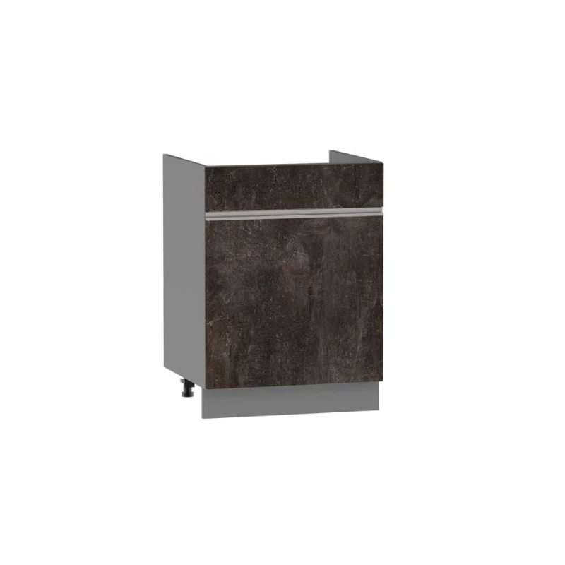 Dřezová skříňka se šuplíkem ADAMA - šířka 60 cm, beton tmavý atelier / šedá, nožky 10 cm