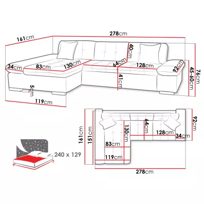 Rohová sedačka na každodenní spaní MARLA - zelená, pravý roh
