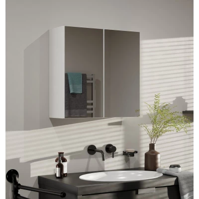 Koupelnová horní dvoudveřová skříňka se zrcadlem MARGO - bílá