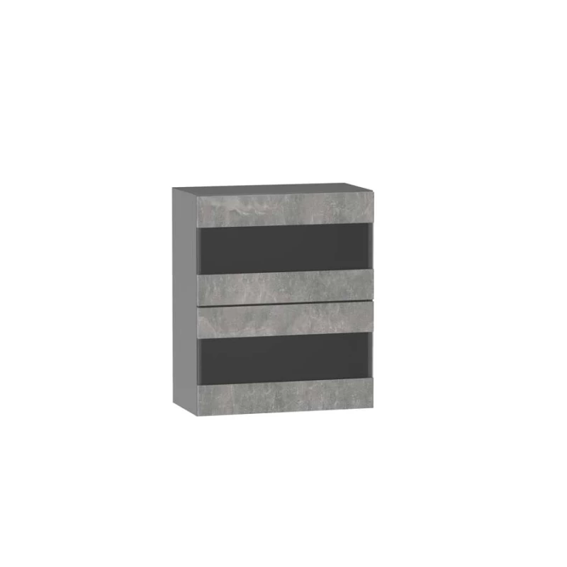 Prosklená kuchyňská skříňka ADAMA - šířka 60 cm, beton světlý atelier / šedá