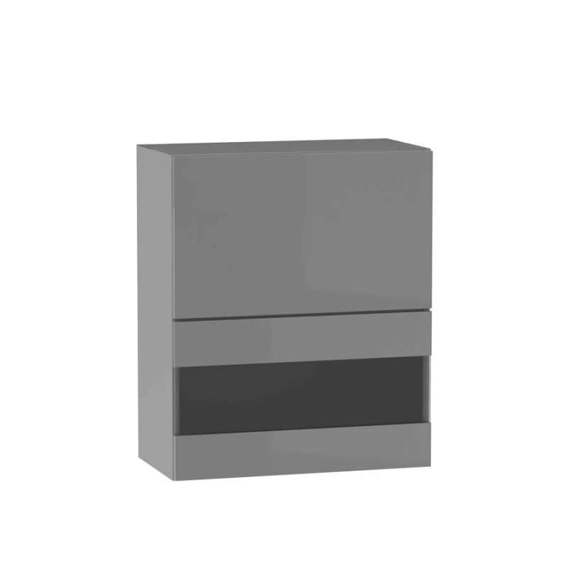 Horní prosklená skříňka ADAMA - šířka 60 cm, lesklá šedá / šedá