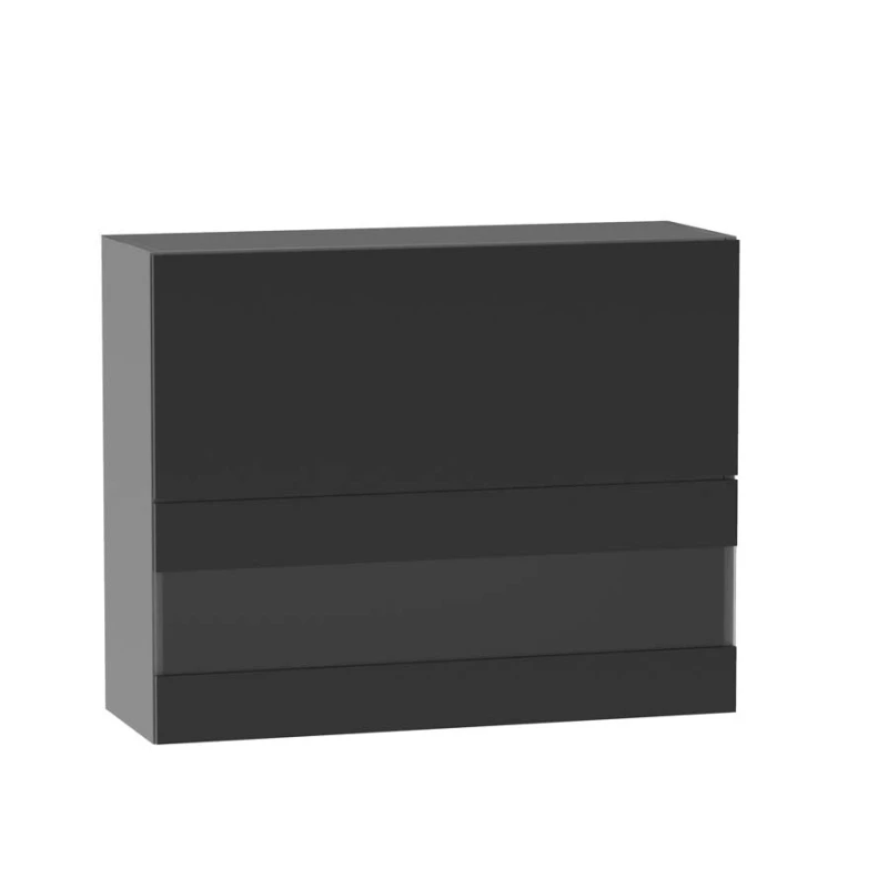 Horní prosklená skříňka ADAMA - šířka 90 cm, lesklá černá / šedá