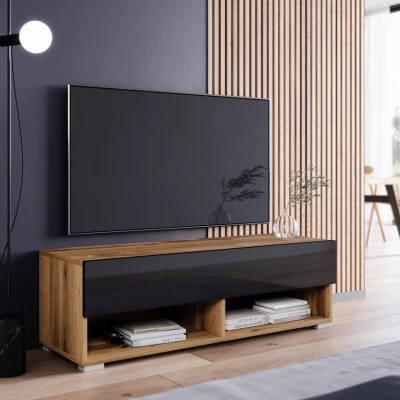 TV stolek CALIBURI 100 - dub wotan / lesklý černý
