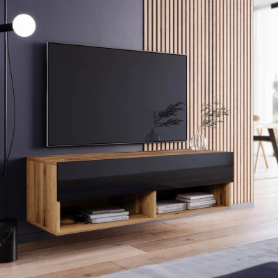 TV stolek CALIBURI 100 - dub wotan / lesklý černý