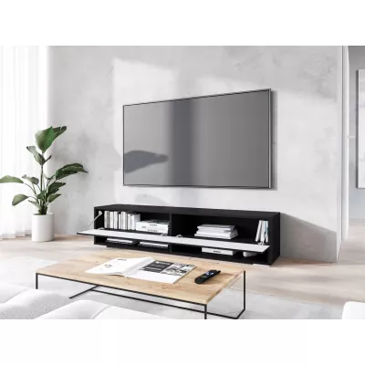 TV stolek CALIBURI 140 - černý grafitový / vzor rybí kost