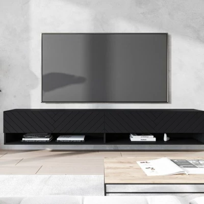 TV stolek CALIBURI 180 - černý grafitový / vzor rybí kost