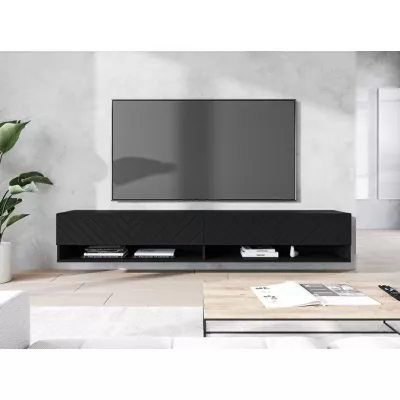 TV stolek CALIBURI 180 - černý grafitový / vzor rybí kost