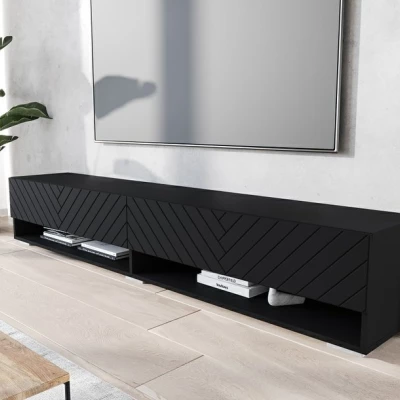 TV stolek CALIBURI 180 - černý grafitový / vzor rybí kost