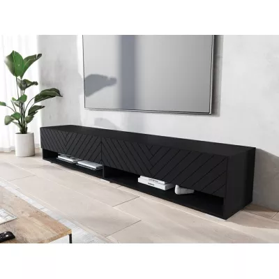 TV stolek CALIBURI 180 - černý grafitový / vzor rybí kost