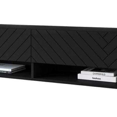 TV stolek CALIBURI 180 - černý grafitový / vzor rybí kost