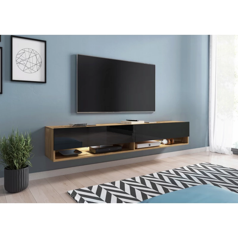 TV stolek CALIBURI 180 - dub wotan / lesklý černý