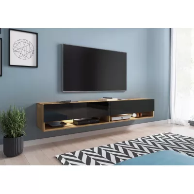 TV stolek CALIBURI 180 - dub wotan / lesklý černý