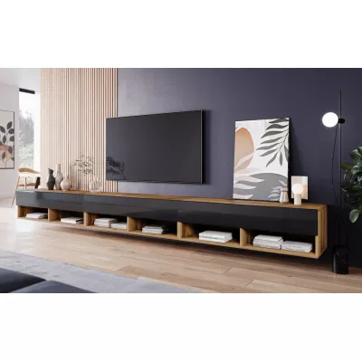 TV stolek CALIBURI 300 - dub wotan / lesklý černý