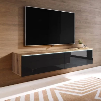 TV stolek CERIEE 140 - dub wotan / černý lesklý