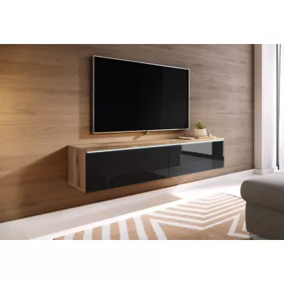 TV stolek CERIEE 140 - dub wotan / černý lesklý