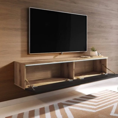 TV stolek CERIEE 140 - dub wotan / černý lesklý