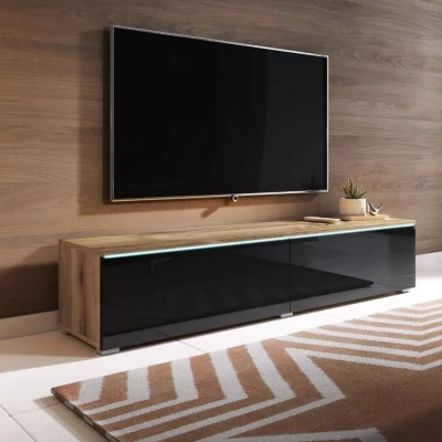 TV stolek CERIEE 140 - dub wotan / černý lesklý