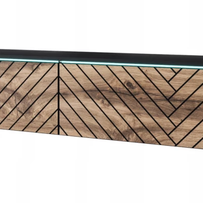 TV stolek CERIEE 180 - černý grafitový / vzor rybí kost, dub wotan