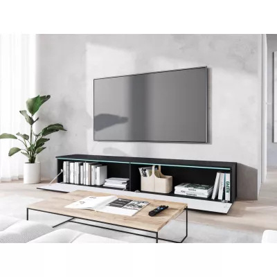 TV stolek CERIEE 180 - černý grafitový / vzor rybí kost