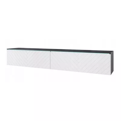 TV stolek CERIEE 180 - matera / vzor rybí kost, bílý