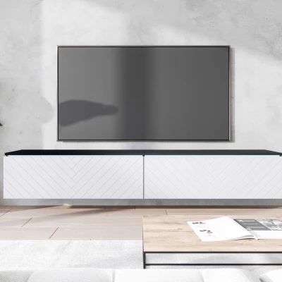 TV stolek CERIEE 180 - matera / vzor rybí kost, bílý