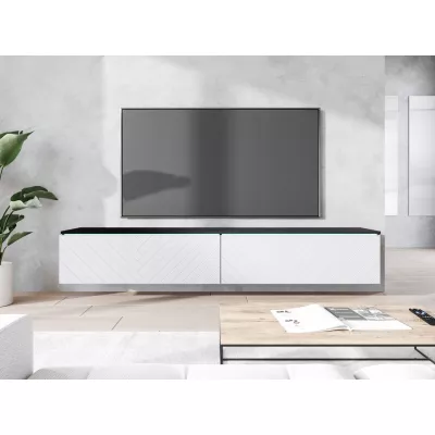 TV stolek CERIEE 180 - matera / vzor rybí kost, bílý