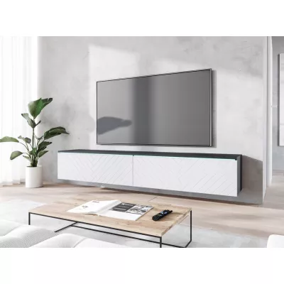 TV stolek CERIEE 180 - matera / vzor rybí kost, bílý