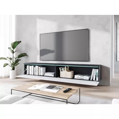 TV stolek CERIEE 180 - matera / vzor rybí kost, bílý