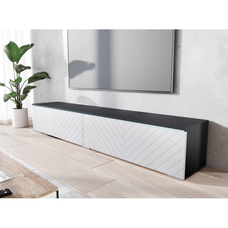 TV stolek CERIEE 180 - matera / vzor rybí kost, bílý