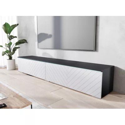 TV stolek CERIEE 180 - matera / vzor rybí kost, bílý