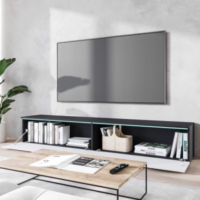 TV stolek CERIEE 180 - matera / vzor rybí kost, bílý