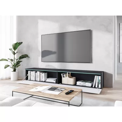 TV stolek CERIEE 180 - matera / vzor rybí kost, bílý