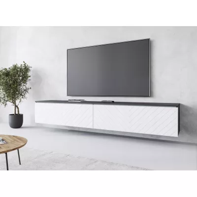 TV stolek CERIEE 180 - matera / vzor rybí kost, bílý