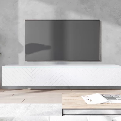 TV stolek CERIEE 180 - bílý / vzor rybí kost